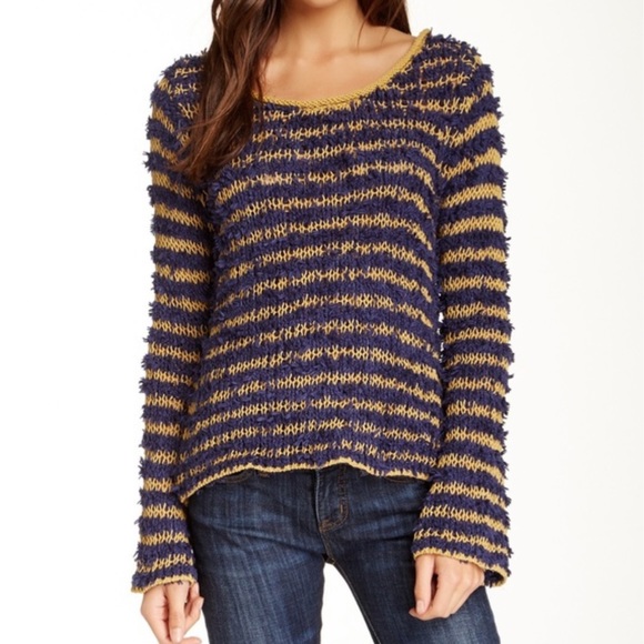 Free People Sweaters - FREE PEOPLE Yellow Blue Stripe Pullover Sweater M